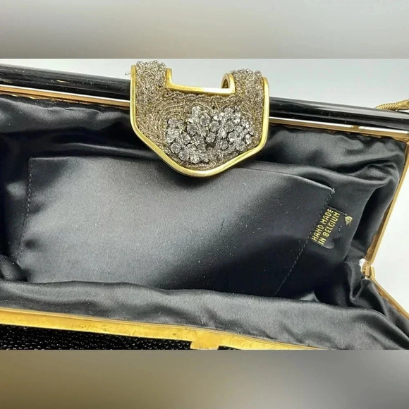 Vintage Walborg Black Beaded Purse/Clutch with Jeweled Clasp - Picture 4 of 5